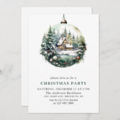 水エレガント色オーナメントクリスマスパーティー 招待状 (正面/裏面)