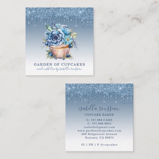 水エレガント色カップケーキベイカーパティシエ スクエア名刺 (正面/裏面)
