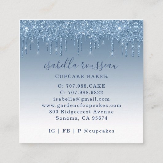 水エレガント色カップケーキベイカーパティシエ スクエア名刺 (裏面)