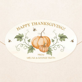 水エレガント色カボチャet蜂の感謝祭 楕円形シール