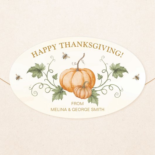 水エレガント色カボチャet蜂の感謝祭 楕円形シール