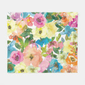 水エレガント色カラフル春フローラ フリースブランケット (正面(横))