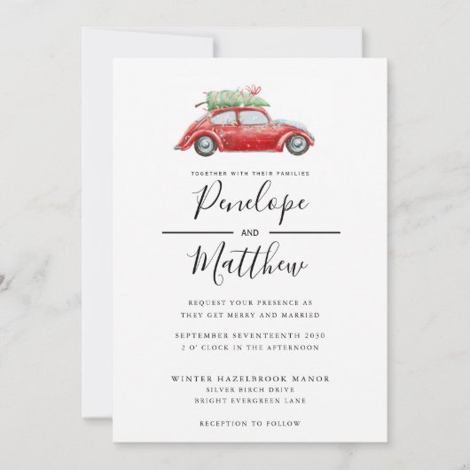 水エレガント色カー素朴クリスマ結婚ス 招待状 (正面)