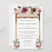 水エレガント色キャノピーバーガンディ結婚花 招待状 (正面)