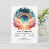 水エレガント色クラウド誕生日 招待状 (スタンド正面)