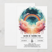 水エレガント色クラウド誕生日 招待状 (正面/裏面)