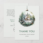 水エレガント色クリスマスオーナメントホリデー サンキューカード (正面/裏面)