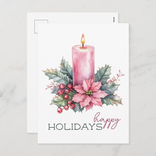 水エレガント色クリスマスキャンドル シーズンポストカード (正面/裏面)