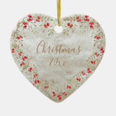 水エレガント色クリスマススクリプト年ハート セラミックオーナメント (正面)