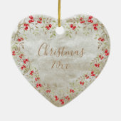 水エレガント色クリスマススクリプト年ハート セラミックオーナメント (裏面)