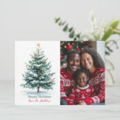 水エレガント色クリスマスツリーカスタム写真 シーズンカード (スタンド正面)