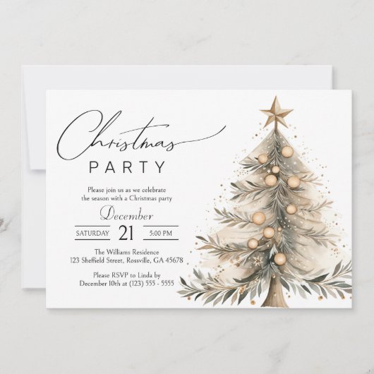 水エレガント色クリスマスツリークリスマスパーティー 招待状 (正面)