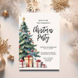 水エレガント色クリスマスツリーパーティの招待状 招待状