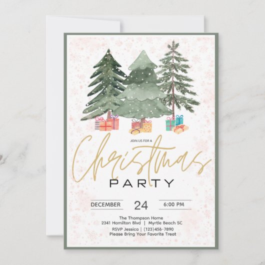 水エレガント色クリスマスツリーパーティー 招待状 (正面)