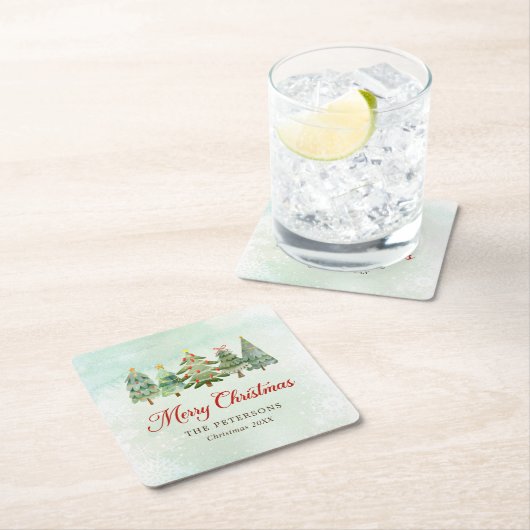 水エレガント色クリスマスツリーホリデーパーティー スクエアペーパーコースター (インサイチュ)