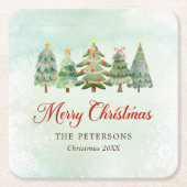 水エレガント色クリスマスツリーホリデーパーティー スクエアペーパーコースター (正面)