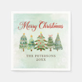 水エレガント色クリスマスツリーホリデーパーティー スタンダードカクテルナプキン (正面)