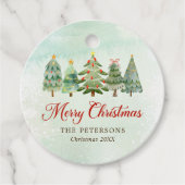 水エレガント色クリスマスツリーホリデーパーティー フェイバータグ (正面)