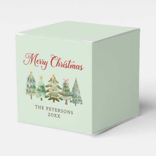 水エレガント色クリスマスツリーホリデーパーティー フェイバーボックス (正面サイド)