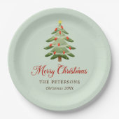 水エレガント色クリスマスツリーホリデーパーティー ペーパープレート (正面)