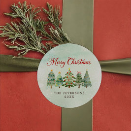 水エレガント色クリスマスツリーホリデーパーティー ラウンドシール