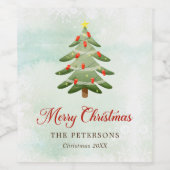 水エレガント色クリスマスツリーホリデーパーティー ワインラベル (シングルラベル)