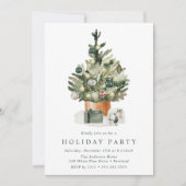 水エレガント色クリスマスツリーホリデーパーティー 招待状 (正面)