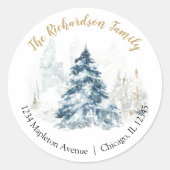 水エレガント色クリスマスツリー差出人住所 ラウンドシール (正面)