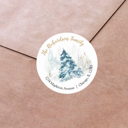 水エレガント色クリスマスツリー差出人住所 ラウンドシール