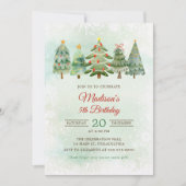 水エレガント色クリスマスツリー誕生日パーティー 招待状 (正面)