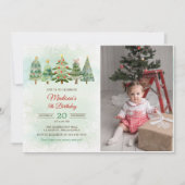 水エレガント色クリスマスツリー誕生日パーティー 招待状 (正面)