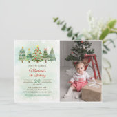 水エレガント色クリスマスツリー誕生日パーティー 招待状 (スタンド正面)