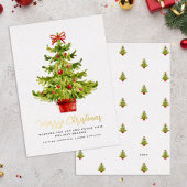 水エレガント色クリスマスツリー金ゴールドスクリプト 箔シーズンカード