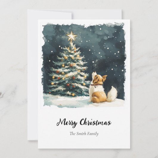 水エレガント色クリスマスツリー非写真 シーズンカード (正面)