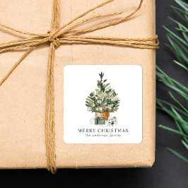 水エレガント色クリスマスツリー スクエアシール