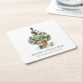 水エレガント色クリスマスツリー スクエアペーパーコースター (アングル)