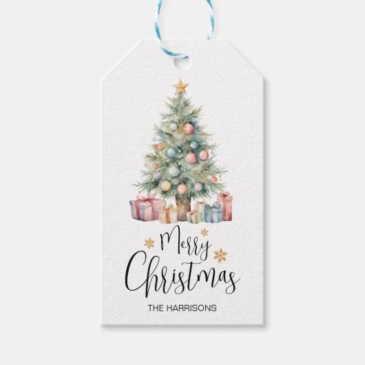 水エレガント色クリスマスツリー&プレゼント ギフトタグ (正面)