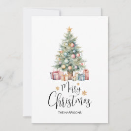 水エレガント色クリスマスツリー&プレゼント シーズンカード