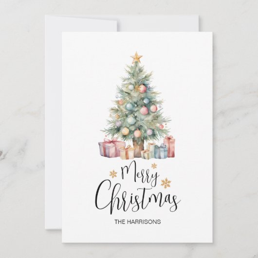 水エレガント色クリスマスツリー&プレゼント シーズンカード (正面)