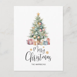 水エレガント色クリスマスツリー&プレゼント ポストカード