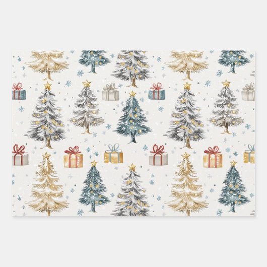 水エレガント色クリスマスツリー ラッピングペーパーシート (正面3)