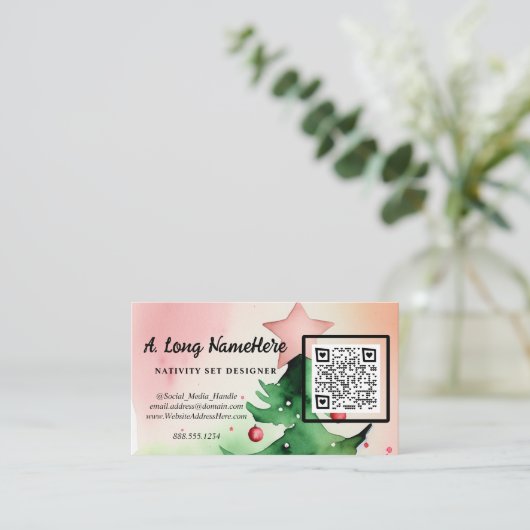 水エレガント色クリスマスツリーQRコード エンクロージャーカード (スタンド正面)