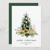 水エレガント色クリスマスパインのグリーティング シーズンカード (正面/裏面)
