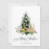 水エレガント色クリスマスパインのグリーティング シーズンカード (正面)