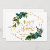 水エレガント色クリスマスパインコーン挨拶 シーズンカード (正面/裏面)