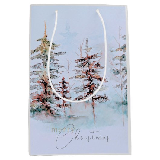 水エレガント色クリスマスパインフォレストホリデー ミディアムペーパーバッグ (正面)