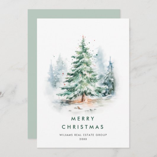 水エレガント色クリスマスパイン企業の木 シーズンカード (正面/裏面)