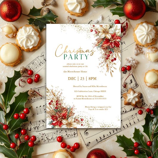 水エレガント色クリスマスパーティー 招待状