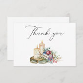 水エレガント色クリスマスフェスティバルブーケ サンキューカード (正面/裏面)