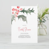 水エレガント色クリスマスホリーブライダルシャワー 招待状 (スタンド正面)